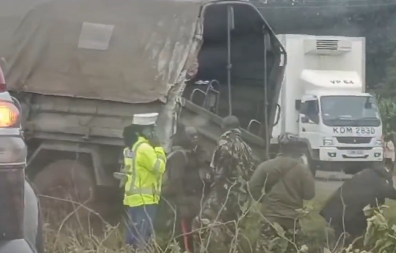 Screen grab image of a KDF truck involved in an accident on Monday, August 12.